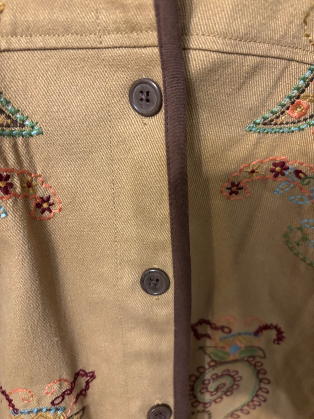 Denim & Co. Embroidered Tan Jacket with Brown Trim - Picture 8 of 13